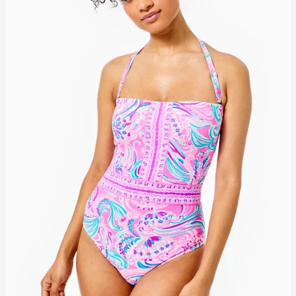 Lilly Pulitzer Justina One-Piece Swimsuit Prosecco Pink Don’t Be Jelly SIZE 2